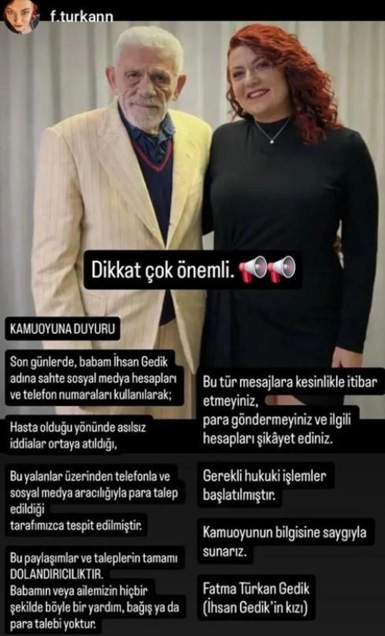 'İtibar etmeyin' uyarısı! Yeşilçam'ın usta oyuncusu İhsan Gedik'in kızı konuştu