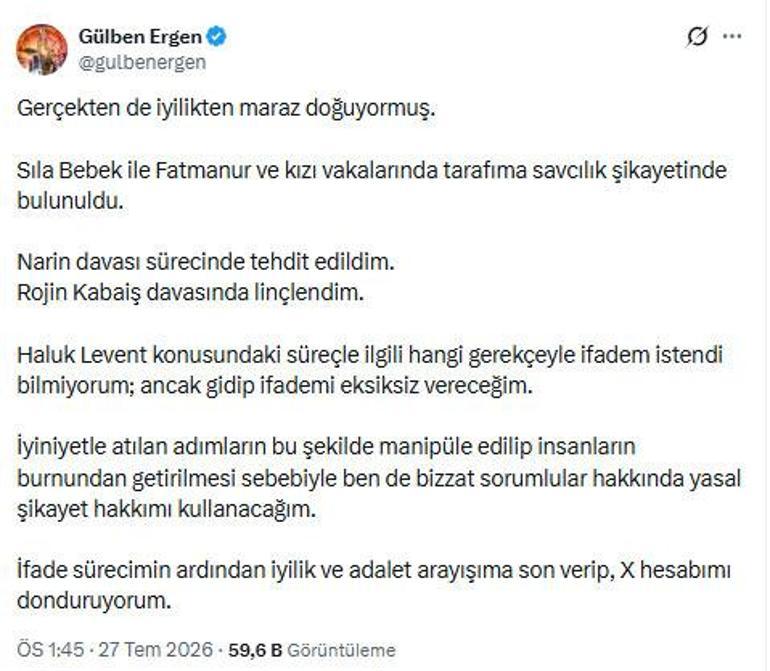 Ahbap soruşturmasında ifadeye çağrılan Gülben Ergen isyan etti: Hesabımı donduruyorum