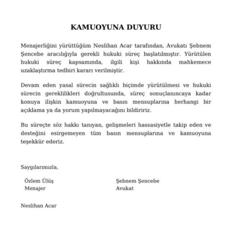 Neslihan Acar duyurdu! Levent İnanır'a uzaklaştırma kararı