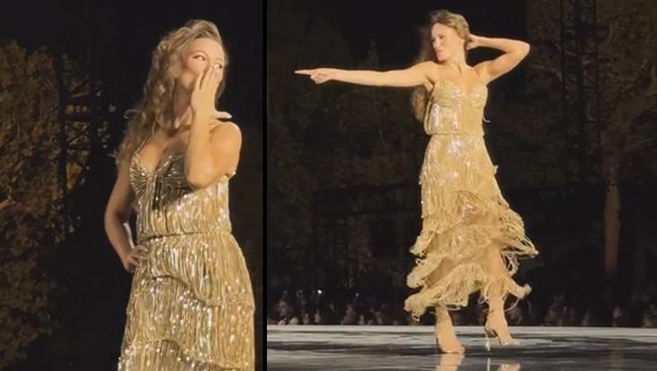 Serenay Sarıkaya Paris’te büyüledi! Altın rengi elbisesiyle podyuma damga vurdu